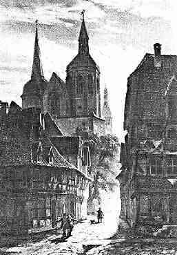 Magnikirche von Westen, um 1850. l auf Leinwand von L. Tacke.