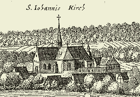 Aufgrund des verheerenden Brandes im Jahr 1615 sind auf dem Stich Merians aus dem Jahr 1653 nur noch berreste der Burg erkennbar.