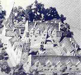 Rekonstruktionsversuch des Schlosses nach einem Stich von Merian im Jahr 1653. Angefertigt von Schlern des Schninger Gymnasiums.