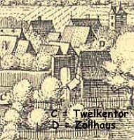 Merian 1654, Twelkentor und Zollhaus