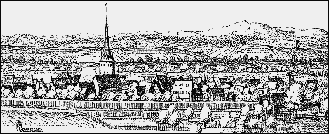 Mittelteil des "Prospectes der Statt Scheppenstedt" von Merian, 1654