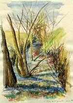 Die Altenau vor Kblingen. Aquarell von Birgit Mewes